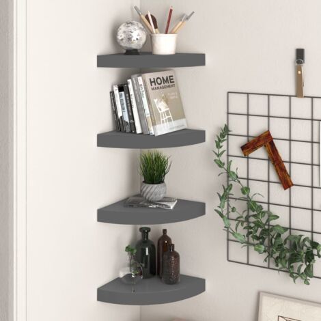 Eck-Schweberegale 4 Stk. Hochglanz-Grau 25x25x3,8 cm MDF vidaXL