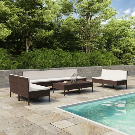 10-tlg. Garten-Lounge-Set mit Auflagen Poly Rattan Braun vidaXL