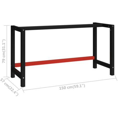 Werkbankgestell Metall 150x57x79 cm Schwarz und Rot vidaXL