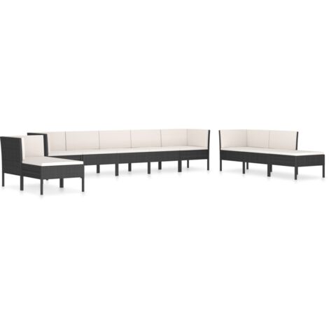 10-tlg. Garten-Lounge-Set mit Auflagen Poly Rattan Schwarz (1/5)