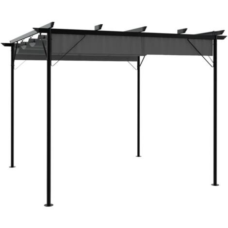 Pergola mit Ausziehbarem Dach Anthrazit 3x3 m Stahl 180 g/m²