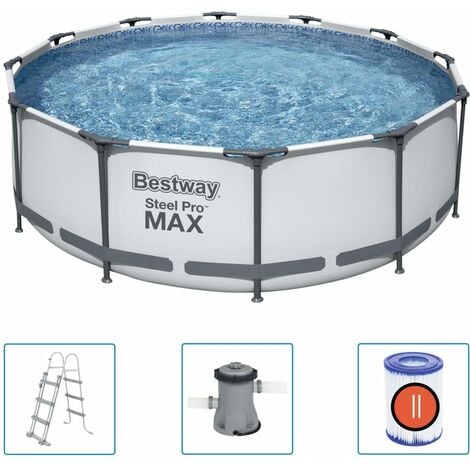 Aufstellpool BESTWAY Steel Pro MAX Frame Pool Komplett-Set 366 x 100 cm  rund inklusive Poolfilter | Swimmingpools