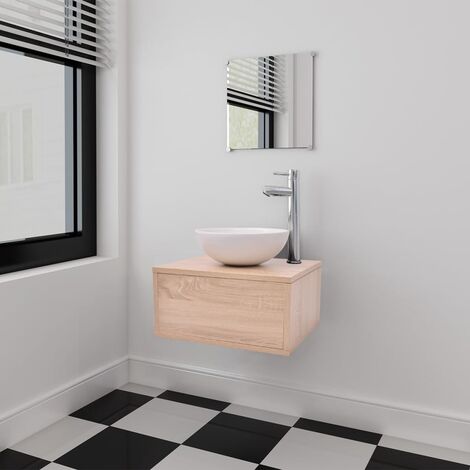 3-tlg. Badmöbel und Waschbecken Set Beige vidaXL