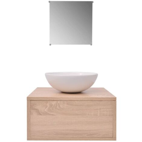 3-tlg. Badmöbel und Waschbecken Set Beige vidaXL