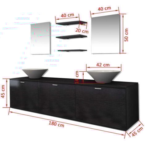 8-tlg. Badmöbel und Waschbecken Set Schwarz vidaXL