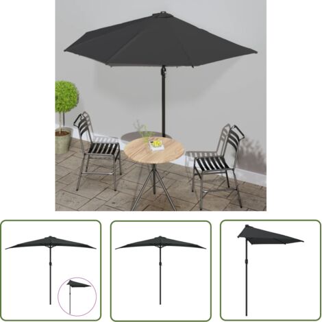 Balkon-Sonnenschirm Alu-Mast Schwarz 300x155x223cm Halbrund vidaXL