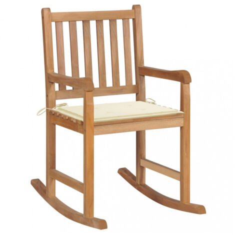 Schaukelstuhl mit Cremeweißem Kissen Massivholz Teak vidaXL (1/5)