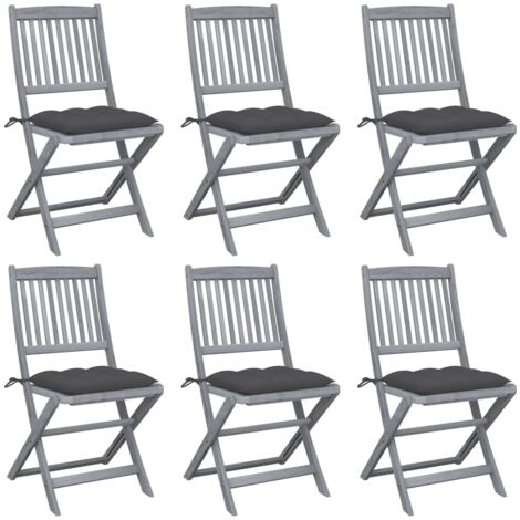 Klappbare Gartenstühle 6 Stk. mit Kissen Massivholz Akazie vidaXL