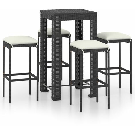 5-tlg. Gartenbar-Set mit Kissen Poly Rattan Schwarz vidaXL (1/5)