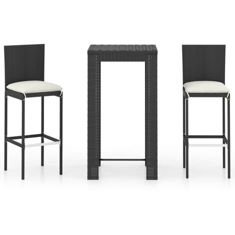 3-tlg. Gartenbar-Set mit Kissen Poly Rattan Schwarz (1/5)