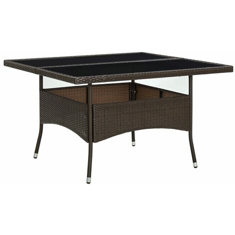 vidaXL Outdoor Dining Table Brown Poly Rattan and Glass