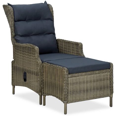 vidaXL Reclining Garden Chair with Footstool Poly Rattan Brown