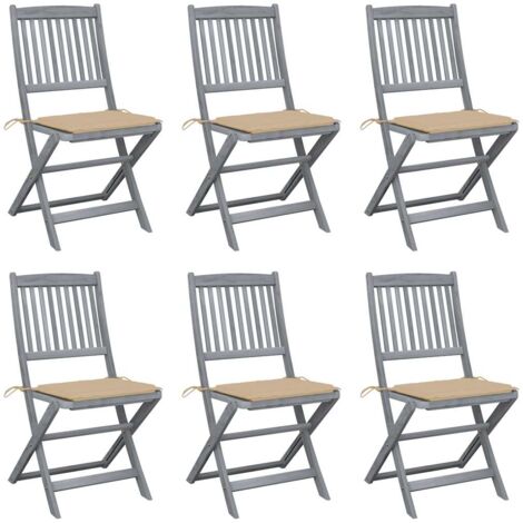 Klappbare Gartenstühle 6 Stk. mit Sitzkissen Massivholz Akazie vidaXL