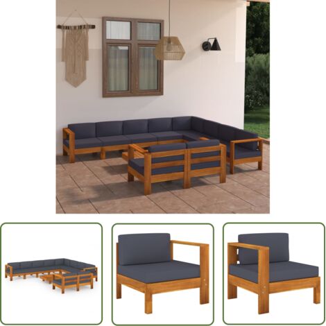 The Living Store 10-tlg. Garten-Lounge-Set mit Dunkelgrauen Auflagen Akazienholz - Gartenzubehör - Lounge Set - Gartenmöbel - Esstisch - Outdoor Möbel (1/5)