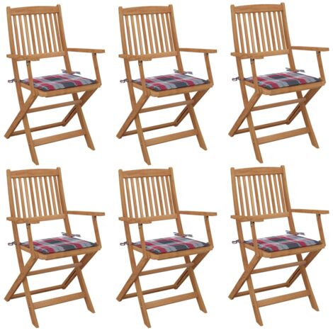 Klappbare Gartenstühle 6 Stk. mit Kissen Massivholz Akazie vidaXL (1/5)