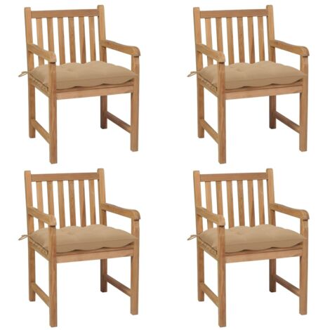 The Living Store Gartenstühle 4 Stk. mit Beigen Kissen Massivholz Teak - Gartenstühle - Teakholzmöbel - Outdoormöbel - Gartenmöbelset - Balkonmöbel (1/5)