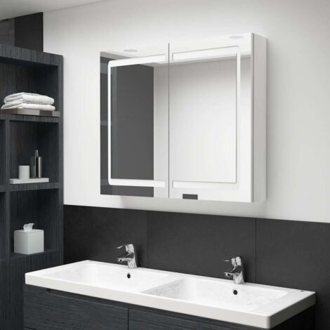LED-Spiegelschrank fürs Bad Glänzend Weiß 80x12x68 cm vidaXL