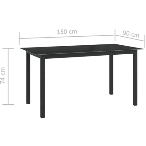 Gartentisch Schwarz 150x90x74 cm Aluminium und Glas vidaXL