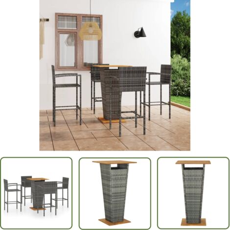 The Living Store 5-tlg. Gartenbar-Set Grau - Gartenmöbel - Rattan Möbel - Esszimmergarnitur - Outdoor Furniture - Gartenbar (1/5)