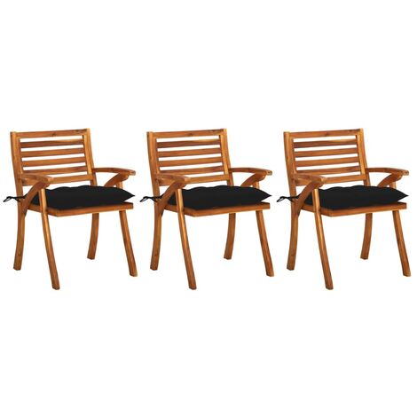 Garten-Esszimmerstühle mit Kissen, 3er Set, Massivholz Akazie (1/5)