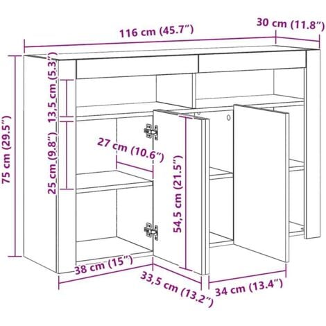 Sideboard mit LED-Leuchten Betongrau 115,5x30x75 cm vidaXL