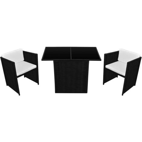 3-tlg. Bistro-Set mit Auflagen Poly Rattan Schwarz vidaXL (1/5)