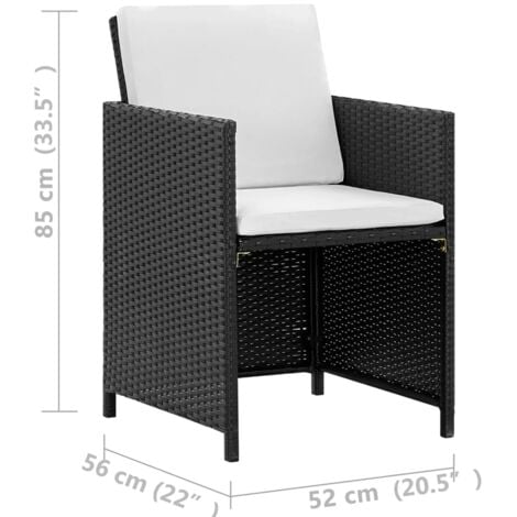 13-tlg. Garten-Essgruppe mit Auflagen Poly Rattan Schwarz vidaXL