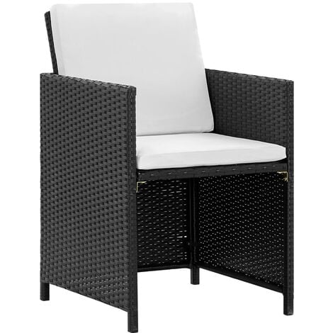 13-tlg. Garten-Essgruppe mit Auflagen Poly Rattan Schwarz vidaXL