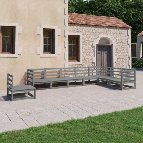 vidaXL Gartenset 8-teilig grau Kiefernholz massiv
