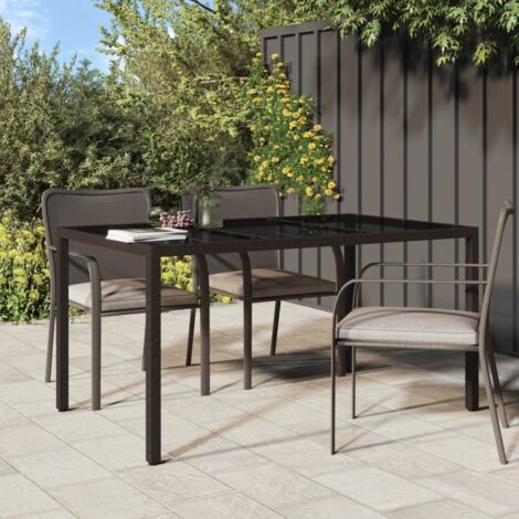Gartentisch 150x90x75 cm Gehärtetes Glas Poly Rattan Braun vidaXL