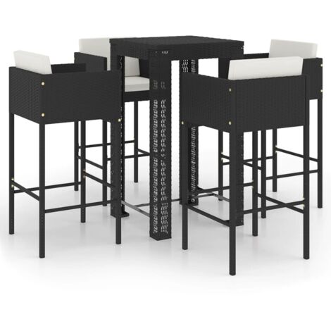 5-tlg. Gartenbar-Set mit Kissen Poly Rattan Schwarz vidaXL (1/5)