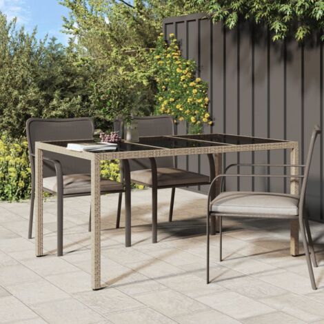 Gartentisch 150x90x75 cm Gehärtetes Glas Poly Rattan Beige vidaXL