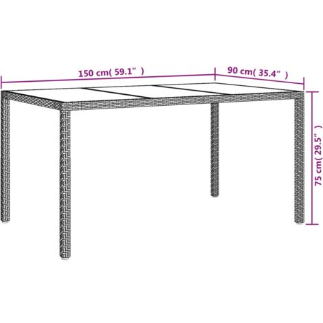 Gartentisch 150x90x75 cm Gehärtetes Glas Poly Rattan Beige vidaXL
