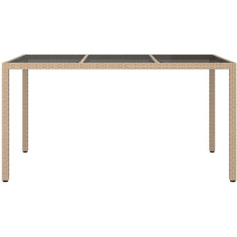 Gartentisch 150x90x75 cm Gehärtetes Glas Poly Rattan Beige vidaXL