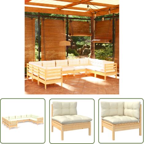 The Living Store 9-tlg. Garten-Lounge-Set mit Creme Kissen Kiefernholz - Garten Lounge Set - Kiefernholz Möbel - Outdoor Möbel - Loungemöbel - Gartengeräte (1/5)