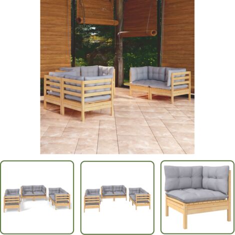 The Living Store 6-tlg. Garten-Lounge-Set mit Grauen Kissen Kiefer Massivholz - Gartenzubehör - Lounge Set - Gartenmöbel - Esszimmergarnitur - Outdoor Möbel (1/5)