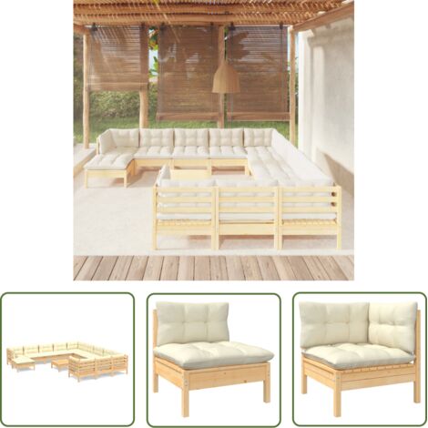 The Living Store 13-tlg. Garten-Lounge-Set mit Creme Kissen Kiefernholz - Gartensaison - Lounge Set - Gartenmöbel - Kiefernholz Möbel - Outdoor Furniture (1/5)