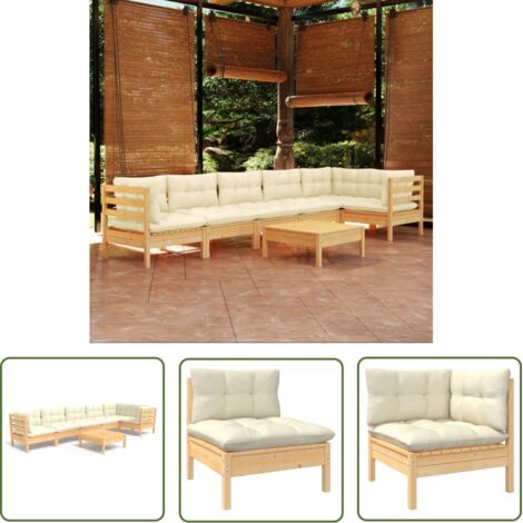 The Living Store 7-tlg. Garten-Lounge-Set mit Creme Kissen Kiefernholz - Garten Lounge Set - Kiefernholz Möbel - Outdoor Möbel - Loungemöbel - Gartenmöbel (1/5)