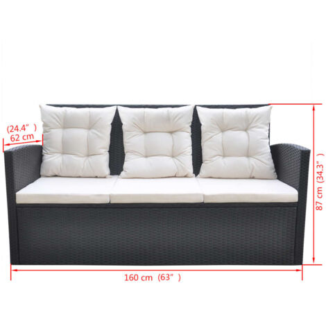 6-tlg. Garten-Essgruppe mit Kissen Poly Rattan Schwarz vidaXL