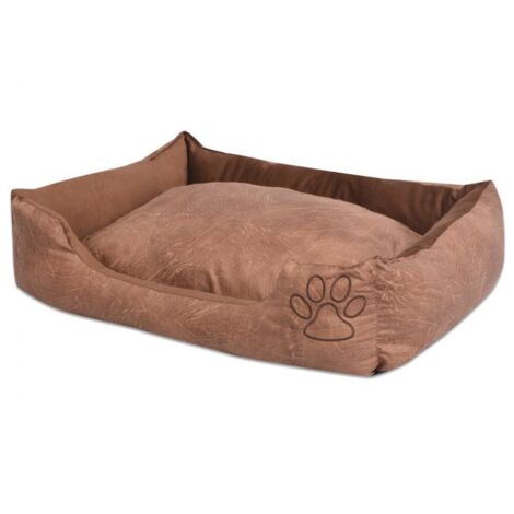 Hundebett mit Kissen PU Kunstleder Gre M Beige vidaXL
