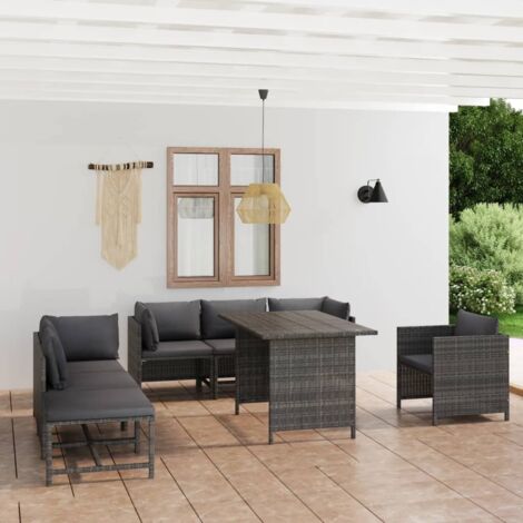 8-tlg. Garten-Lounge-Set mit Kissen Poly Rattan Grau vidaXL
