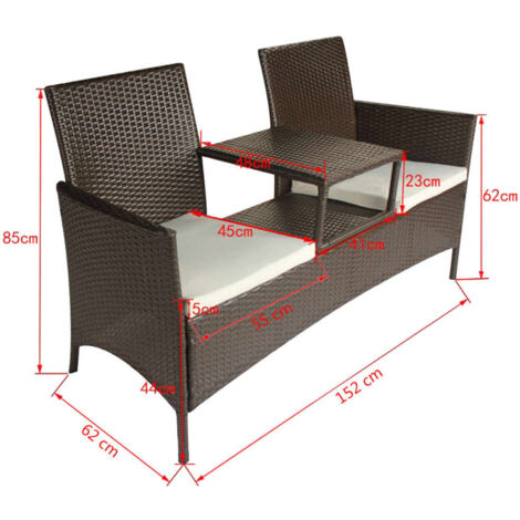 vidaXL Bank mit Teetisch 2-Sitzer Poly Rattan Braun Gartenbank Gartenmöbel Set