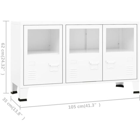 Industrial Sideboard Weiß 105x35x62 cm Metall und Glas vidaXL