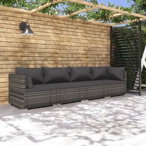 4-tlg. Garten-Lounge-Set mit Kissen Poly Rattan Grau vidaXL (1/5)