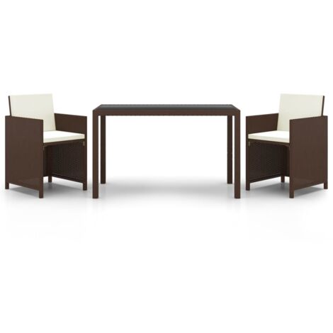 3-tlg. Garten-Essgruppe mit Kissen Poly Rattan Braun vidaXL