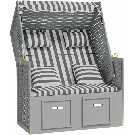 Strandkorb mit Kissen Poly Rattan und Massivholz Grau & Weiß vidaXL (1/5)