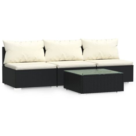 4-tlg. Garten-Lounge-Set mit Kissen Schwarz Poly Rattan vidaXL