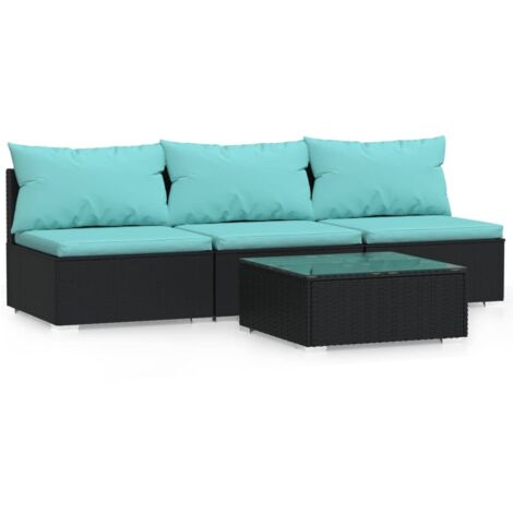 4-tlg. Garten-Lounge-Set mit Kissen Schwarz Poly Rattan vidaXL