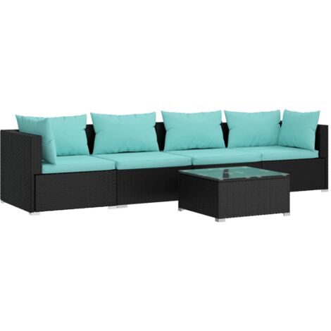 5-tlg. Garten-Lounge-Set mit Kissen Poly Rattan Schwarz vidaXL