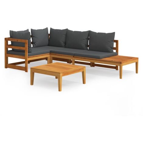 vidaXL 4-tlg. Garten-Lounge-Set mit Dunkelgrauen Kissen Akazienholz